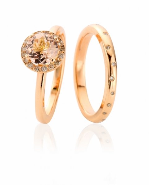 Handmade rose gold, morganite and diamond engagement and wedding rings - Claire Troughton Fine Jewellery Design 