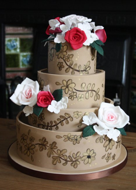 Browns and Golds Rose Wedding Cake - Cakes By Adele
