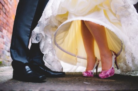 Magenta painted lace design - Beautiful Moment hand painted wedding shoes