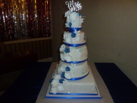 five tier royal blue and white - Amethyst Cakes