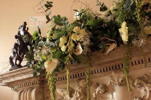 Fantail Florist Wedding floral arrangement for fireplace at Wentworth Woodhouse in Rotherham - Fantail Designer Florist