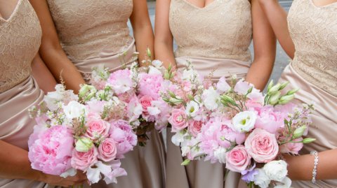 blush and cream bridesmaid's posies - The Flower Farm
