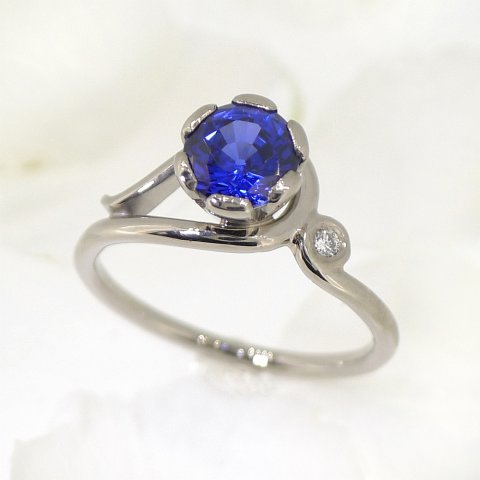 Blue Sapphire (lab grown) and Diamond Engagement Ring - Lilia Nash Jewellery
