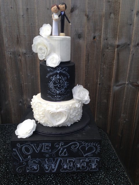 Chalkboard Wedding cake with rice paper flowers - The Cake Studio Worcester