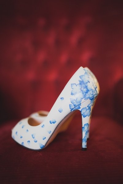 blue hydrangea petal shoe design - Beautiful Moment hand painted wedding shoes