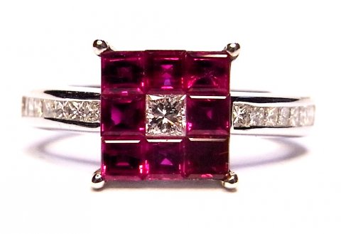 Square-cut ruby and Princess-cut diamond ring £1595 - N.Bloom & Son