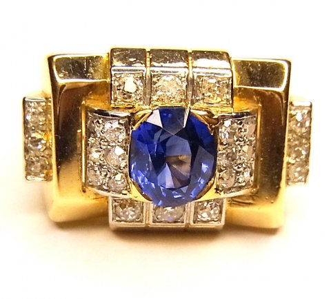 1040s sapphire, diamond & pink gold ring £3950 - N.Bloom & Son