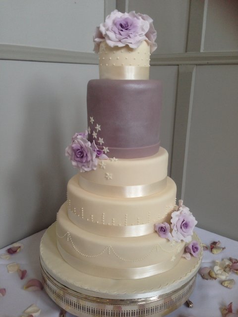 Five tier wedding cake with dummy tiers and sugar flowers - The Cake Studio Worcester