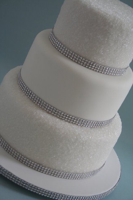 3 Tier White Sparkly Wedding Cake with faux Diamante trim - Dream Cake Designs (Dianne Stanley)