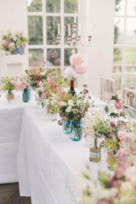 Decorated Jam Jars filled with flowers - Pure Ground Flowers