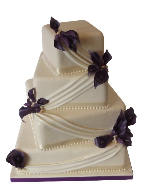 Offset square Wedding Cake with Calla Lillies - Cakes Individually Iced