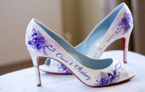 Purple painted design onto Louboutin shoes - Beautiful Moment hand painted wedding shoes