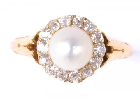 Edwardian natural pearl and diamond cluster ring circa 1910 £1450 - N.Bloom & Son