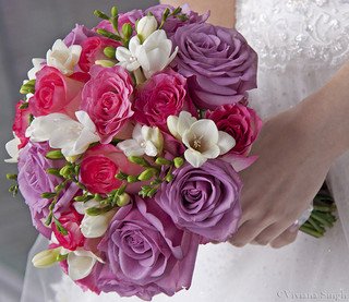 Beautiful lpink and purple brides bouquet - Bottom Of The Garden Flowers