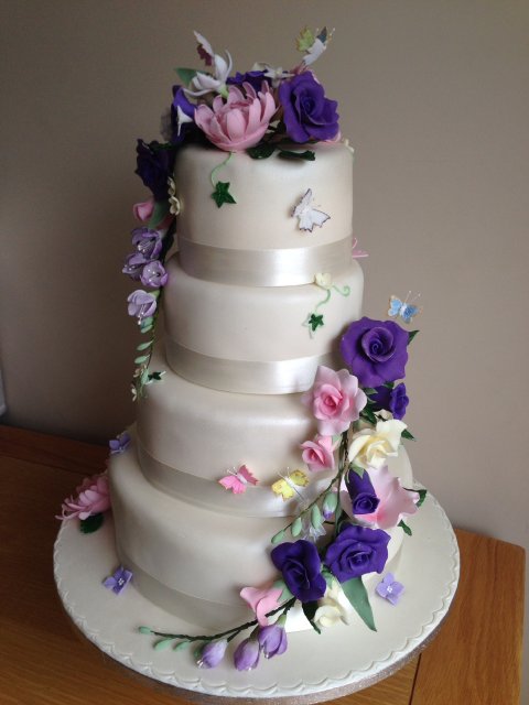 Four tier wedding cake with handmade sugar flowers - The Cake Studio Worcester