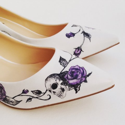 skulls and roses gothic wedding theme - Beautiful Moment hand painted wedding shoes