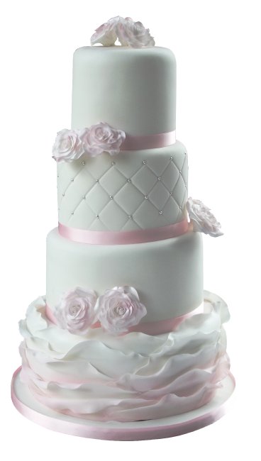 Delicate Roses & Ruffles Wedding Cake - Cakes Individually Iced
