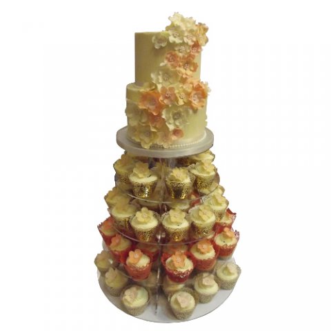 Double Tier Wedding Cake with Cupcake Tower - Cakes Individually Iced