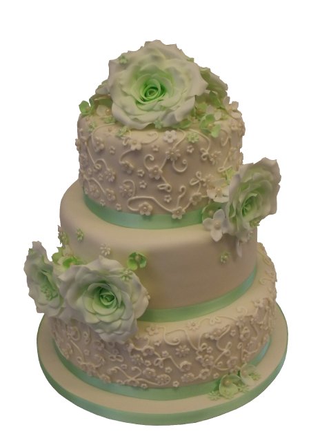 Mint green roses Wedding Cake - Cakes Individually Iced