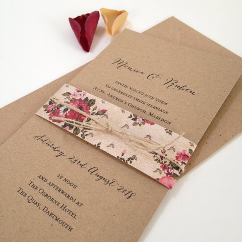 Rustic Rose Wedding Invitation - The Whole Caboodle Design Ltd