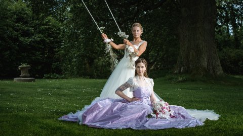 Photoshoot dresses in ivory tulle and lilac taffeta - Felicity Westmacott Wedding Dressmaker