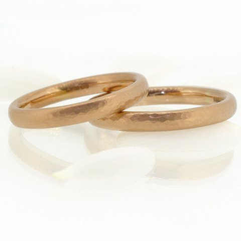 A Pair of Hammered Wdding Rings in 18ct Rose Gold - Lilia Nash Jewellery