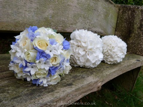 Blue and White Brides Handtied and Maids Hydrangea posies - Julia Dilworth Florals