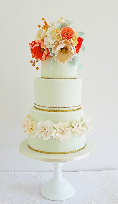 Mint & Coral with a bouquet of sugar flowers - Cobi & Coco Cakes