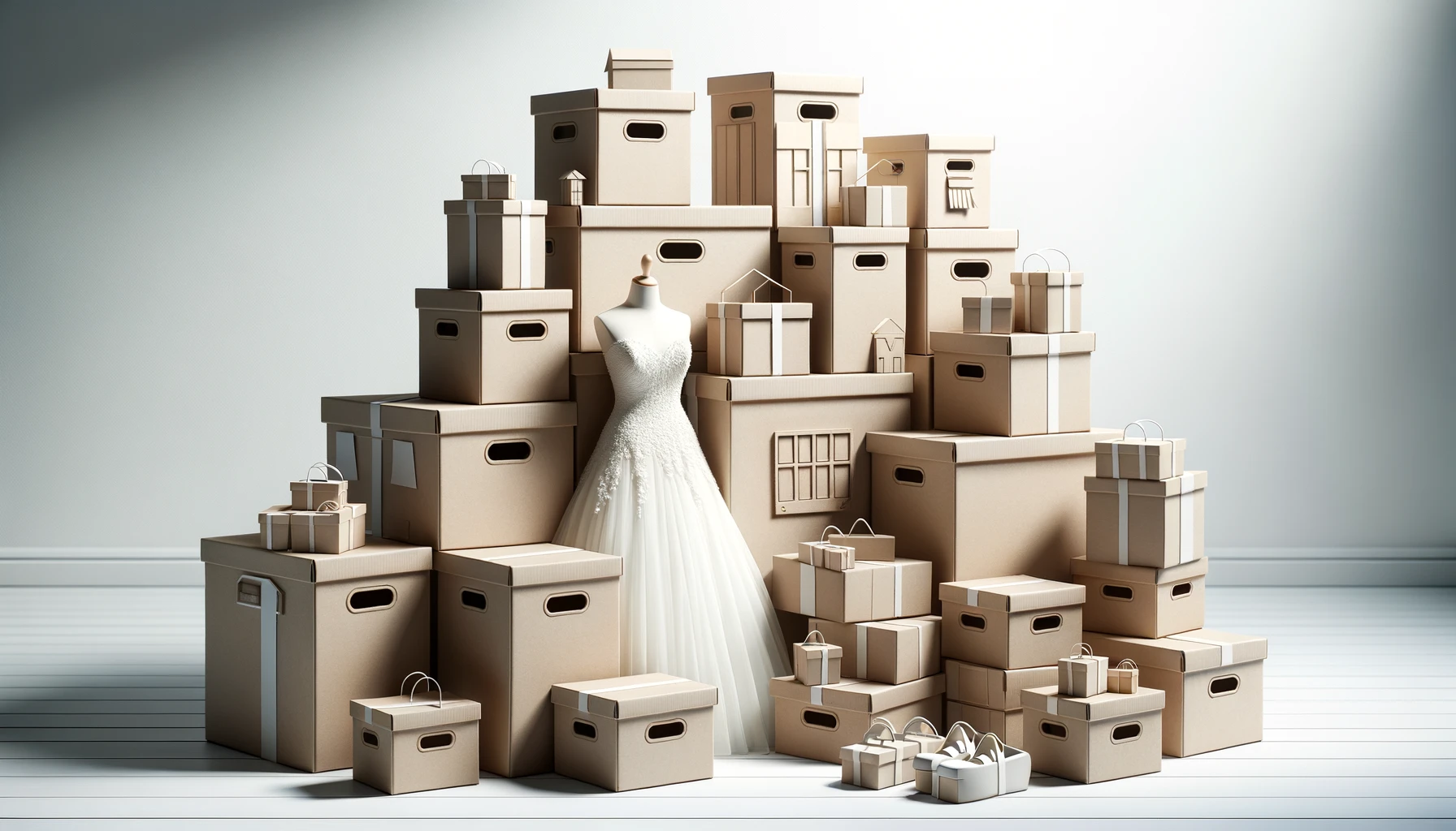 A stack of ordinary paper packing boxes that can be used for wedding dress 