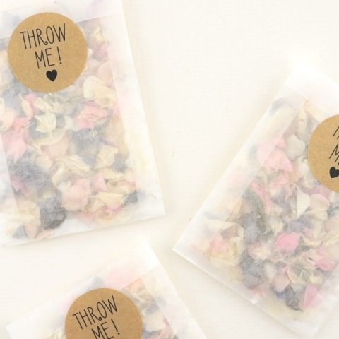 Confetti envelope sachets presented in glassine envelopes & embellished with a sticker to seal - The Dried Petal Company
