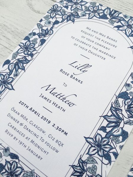 Blue Clematis Invitation - Happy Day Design Ltd