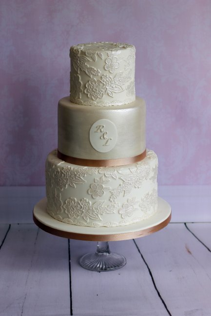 3 Tier Wedding Cake with initials - Sticky Fingers Cake Co