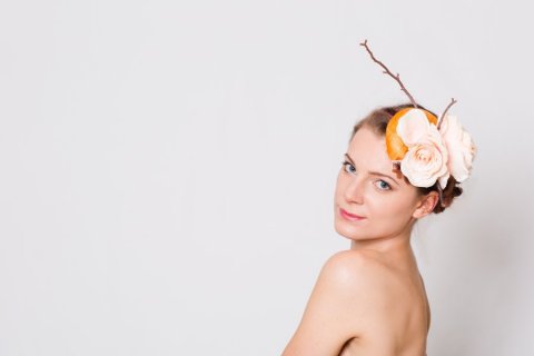 Bright headpiece with two light pink roses. - Katherine Elizabeth Millinery