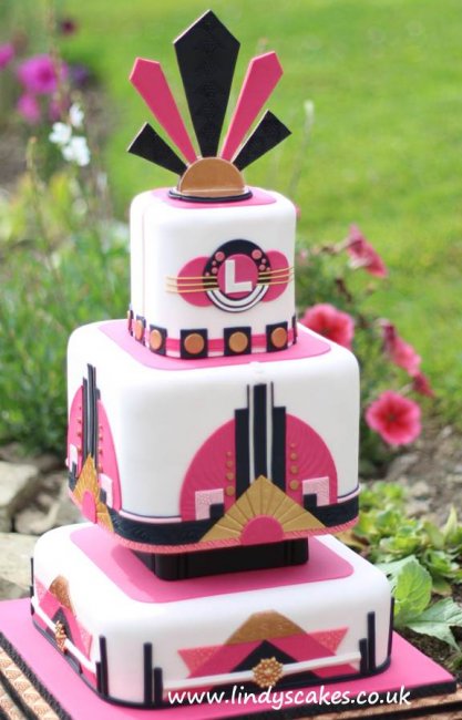 Art Deco inspired square stacked wedding cake - Lindy's Cakes Ltd