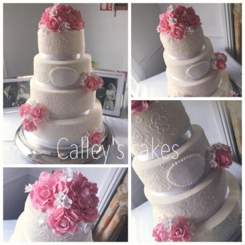 brush embroidery wedding cake - Calley's Cakes