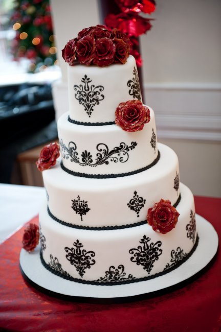 stencil and roses wedding cake - Cake and Lace Weddings