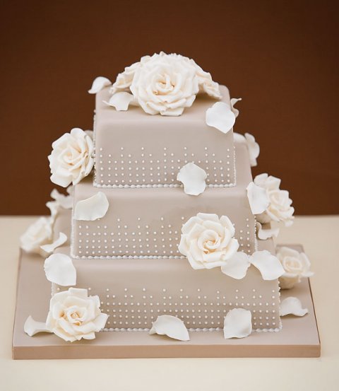 Square pearl and sugar rose wedding cake - Sarah Louise Cakes