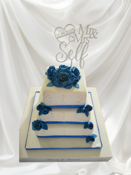 3 tier square cake with sugar flowers - Speciality-Cakes