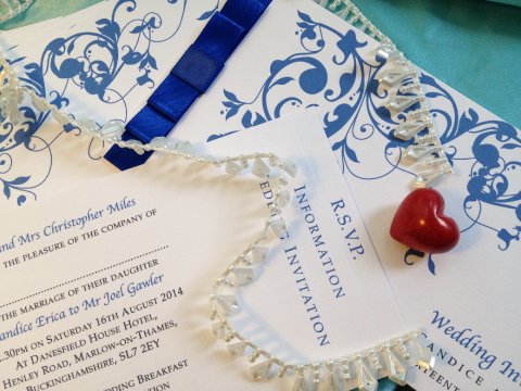 blue chequebook wedding invitation - Perfect Day Weddings