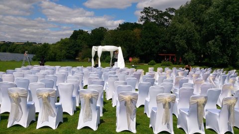 Wonderful set up for one of our traditional British weddings on our landscaped grounds overlooking the lake - Crowne Plaza Marlow