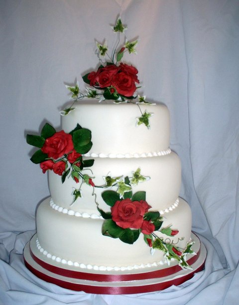 Classic stacked Cake with red sugar roses - Elizabeth Ann's Confectionery