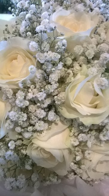 white roses and gyp - Garlands Florist