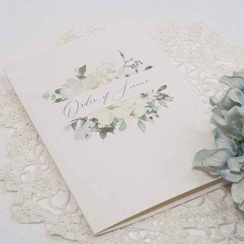 green and white floral order of service - byjo.co.uk wedding stationery