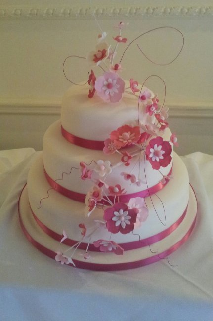 Cakes Beautiful Bright pink flower cascade Wedding Cake - Cakes Beautiful
