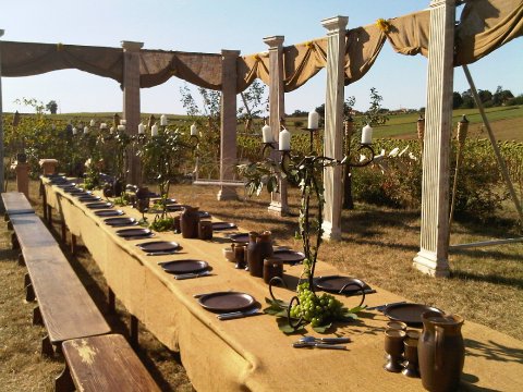 outdoor Roman style table setting - Amazing Parties Ltd