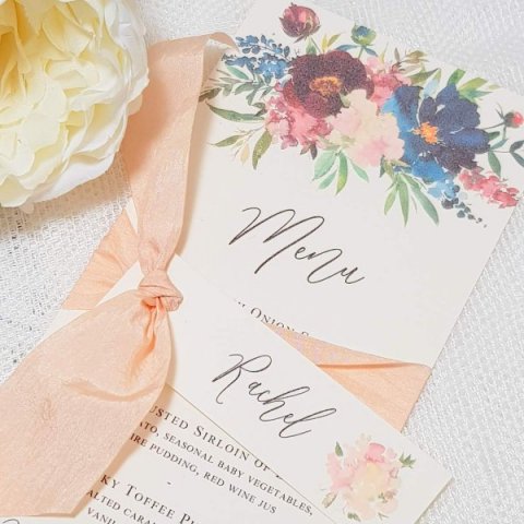 floral wedding menu and place tag - byjo.co.uk wedding stationery