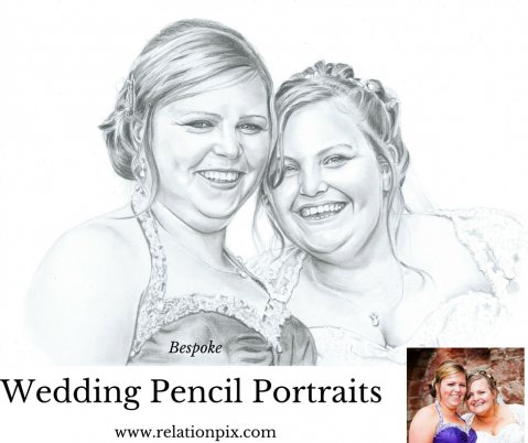 Best friend and bride pencil portrait drawing - RelationPix