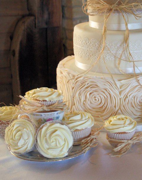 Rustic Ruffle Wedding Cake and Cup Cakes - Cakes By Adele