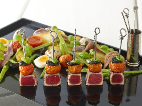 A tuna nicoise skewer - At home catering