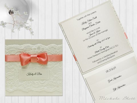 Beautiful Lace and Bow Wedding Wallet Wedding Invitation - Elegant Wedding Stationery and Luxury Table Plans